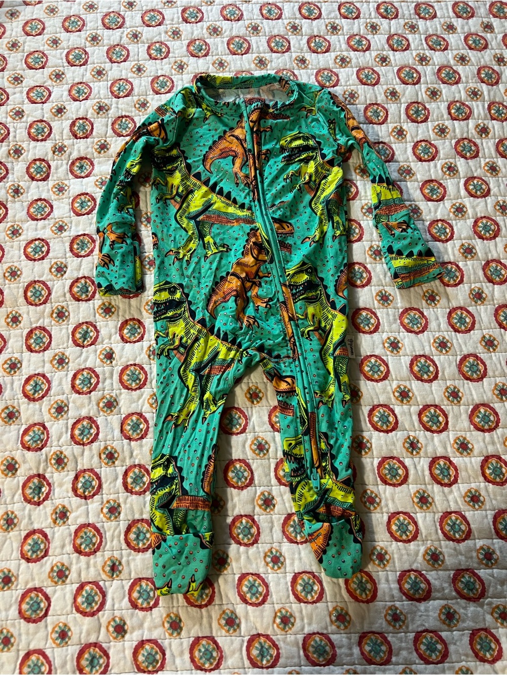 Gigi and Max Retro Dinosaur Bamboo Zippie Pajamas size 0-3 months